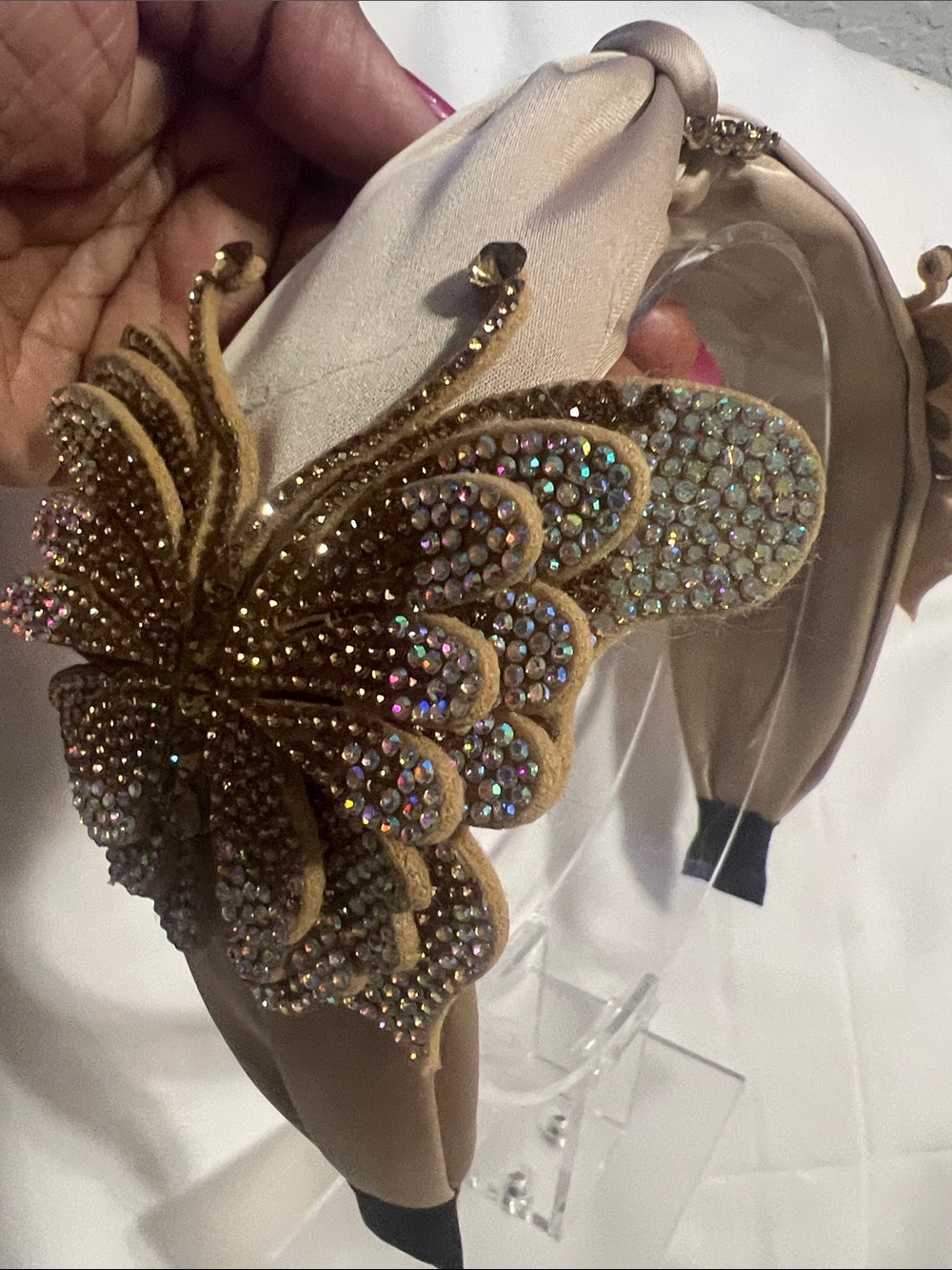 Embellished Butterfly Headband in Champagne Rhinestones
